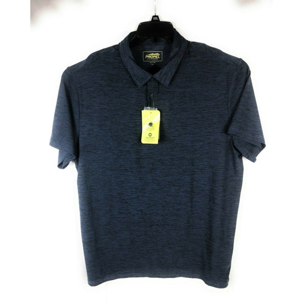 Propel Men's 2XL XXL Polo Blue Short Sleeve Polyester Spandex NWT Shirt A4